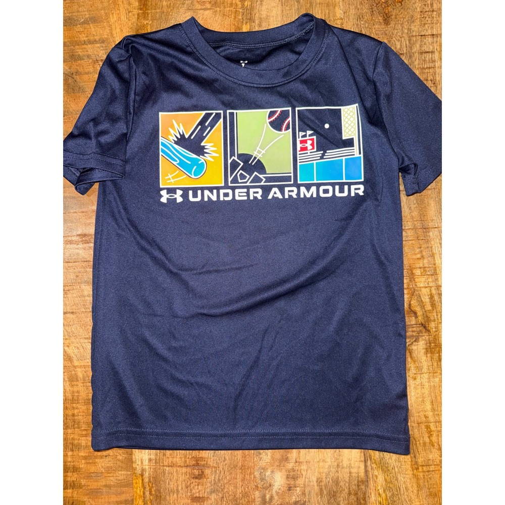 Under Armour Boys Navy Blue Baseball Graphic Tee Shirt Size 7 UASIA11E-413